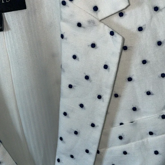 Talbots navy and white dotted Swiss Classic Two Button Blazer Jacket - Picture 2 of 5